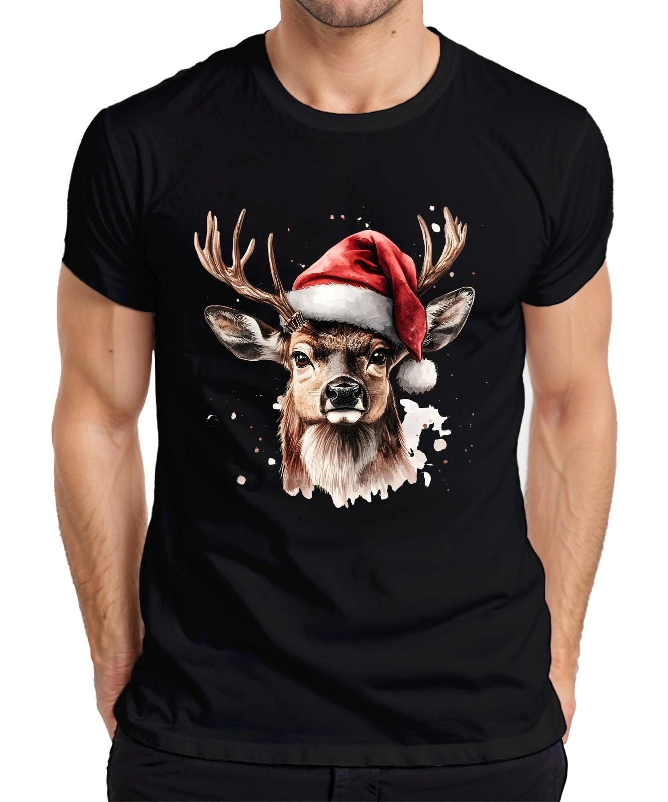 Weihnachtshirsch Rentier Aquarell realistisch Weihnachten Herren T-Shirt M