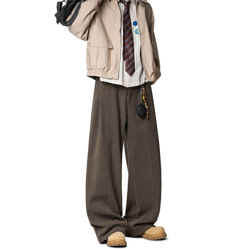 Dream Made Old Money Style Woolen Trousers for Men, Autumn and Winter Thickened Straight-Leg Wide-Leg Pants, Casual Pants for Boys