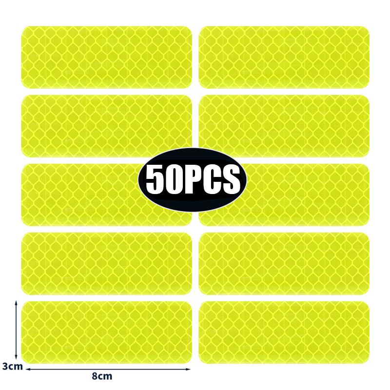 50/10pcs Car Bumper Reflective Stickers Reflective Warning Strip Tape Secure Reflector Stickers Decals Safety Warning 3*8CM