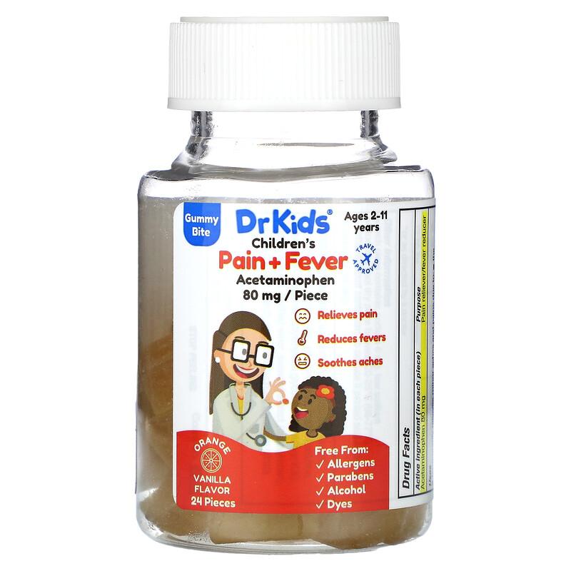 Children's Pain + Fever Gummy Bite, Ages 2-11 Years, Orange Vanilla, 24 Gummies