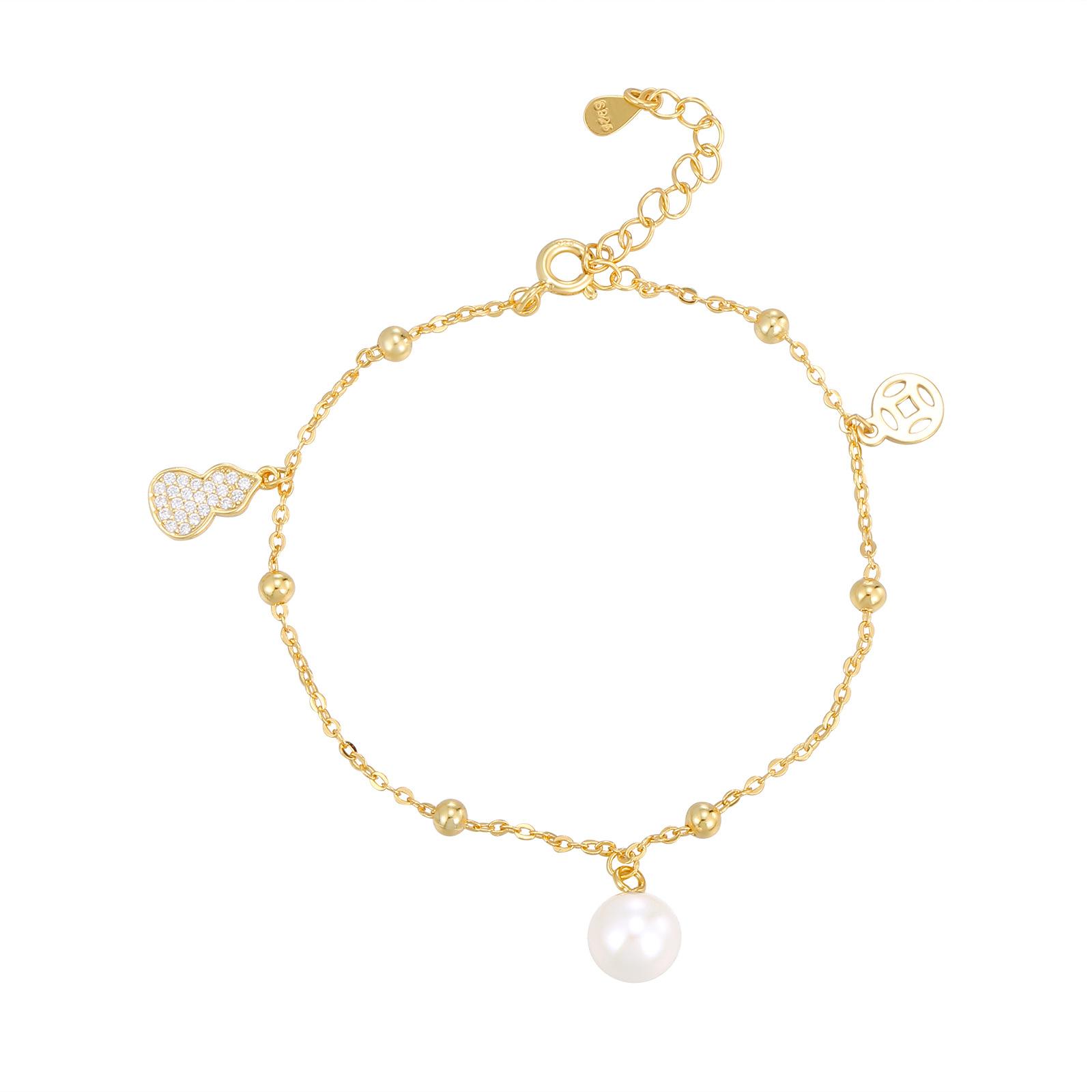 

S925 серебряный браслет из натурального жемчуга для женщин, прилив, тыква, монеты, легкие роскошные ювелирные изделия для девушек, нишевый браслет для подруги, ювелирные изделия 925 silver золотой