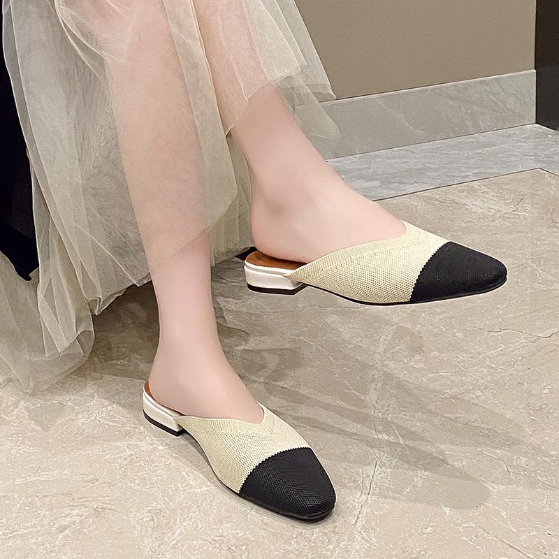 Mules de damă Tricot de vară Cu vârf ascuțit Mules Saboți Casual Papuci Pantofi de damă Sandale plate Mărimea 35-42