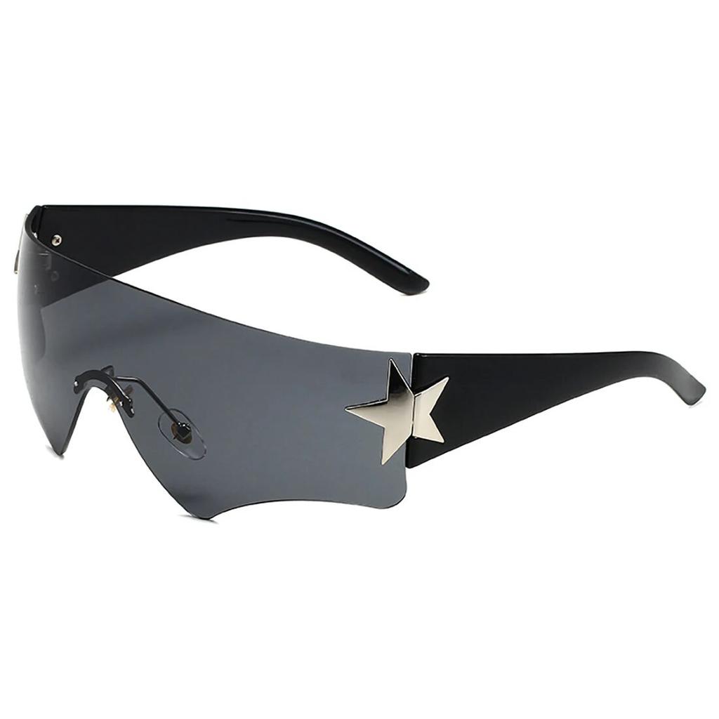 New Punk Rimless Five Star Sunglasses Y2k Luxury  Designer One Piece Goggles UV400 Women Driving Cycling Eyewear