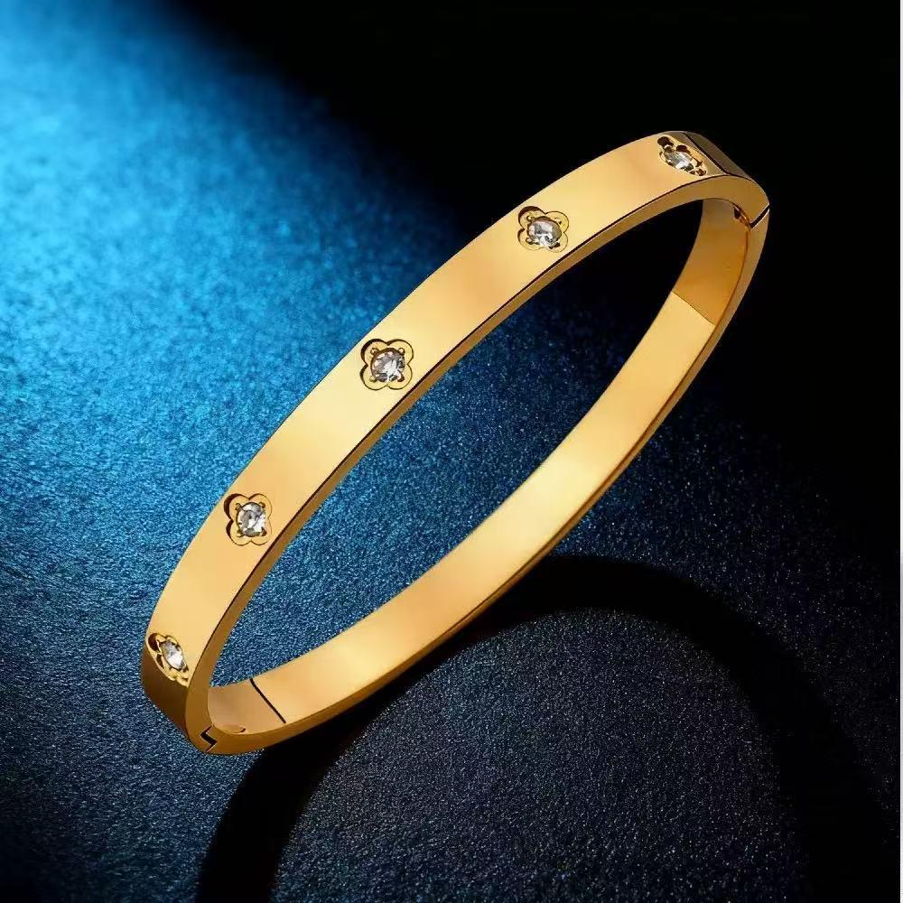 Women's Luxury Stainless Steel Bracelet: Electroplated Titanium, Full Diamond Set, European-American Style