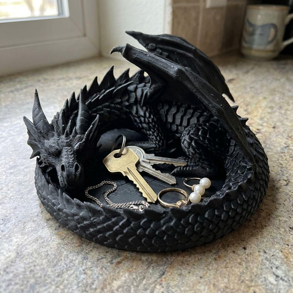 Gothic Dragon Guardian Catchall Dish 3D Printing Dragon Shaped Trinket Bowl  Home Decor