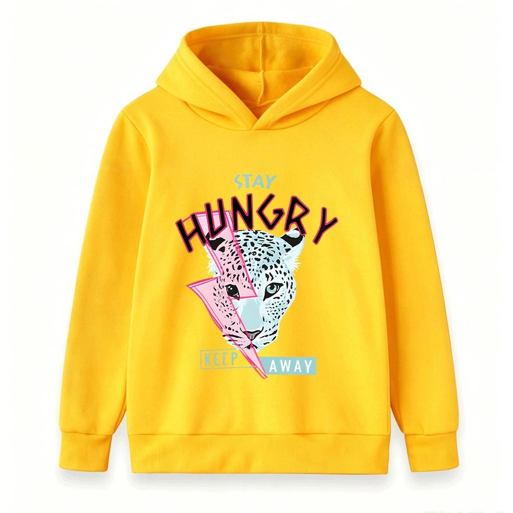 Kids Boys Girls Pullover Hoodie Cool Leopard Lightning Print Stay Hungry Long Sleeve Casual Sweatshirt for Children