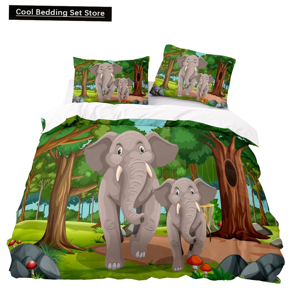 Animal Elephant Cartoon Kids Duvet Cover Queen King Twin Size Bedding Set Wildlife Comforter Cover 2/3pcs Polyester Quilt Cover