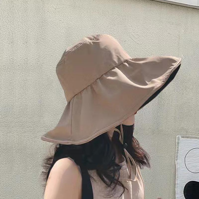 

Черная резиновая солнцезащитная шляпа, женская летняя складная шляпа с большими полями, солнцезащитный козырек для рыбалки, защита от ультрафиолета M (56-60cm)