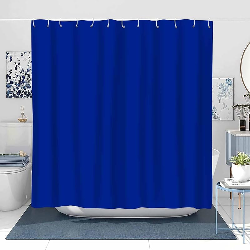 Classic Royal Blue Shower Curtain Washable Thicken Durable Polyester Fabric Set with Hooks, Weight Hem, 72 X 72 Inches, LHNT330-72