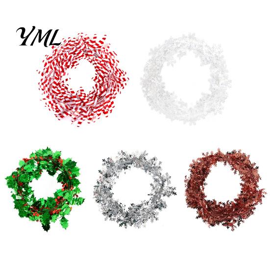 Flexible Wire Greenery 24.6FT Christmas Garland, Red Green Leaves/Striped Candy/Snowflake Shiny Tinsel Lightweight Bendable Garland Garlands for Xmas