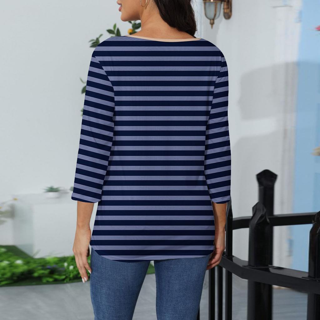 Women's Stand Collar 3/4 Sleeve Printed Top T-shirt
