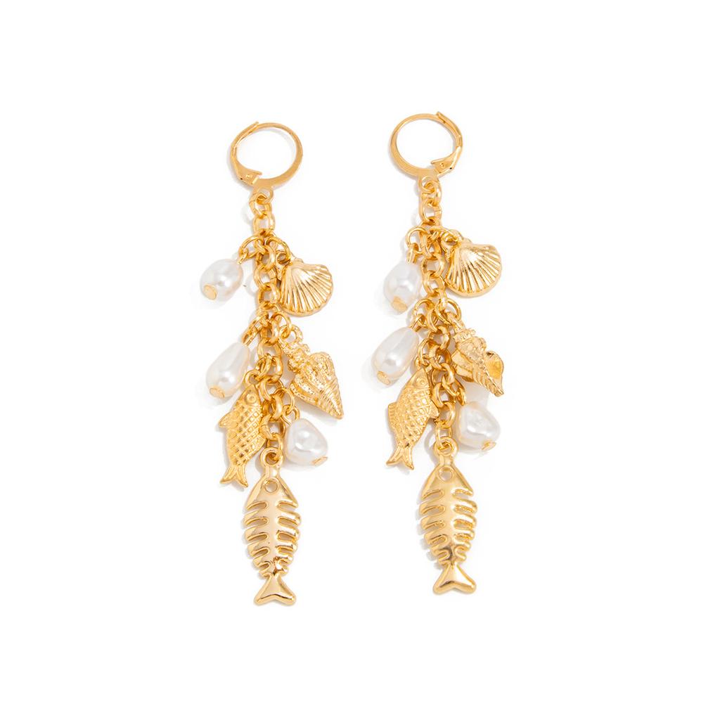 Earrings Spice girl goldfish pendant exaggerated stud earrings female, personalized alloy wavy fishtail earrings