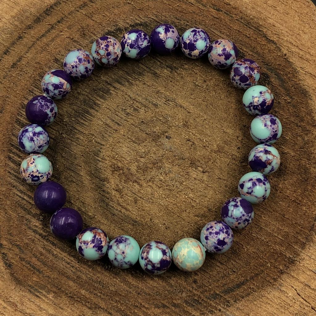 8mm Natural Purple Copper Turquoise Gemstone Round Beads Jewelry Handmade Purple And Blue Stone Stretch Bracelet 7.5" RBB-84