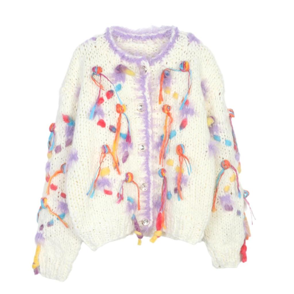 European Style Hand-Knitted Women's Long Sleeve Cardigan Sweater