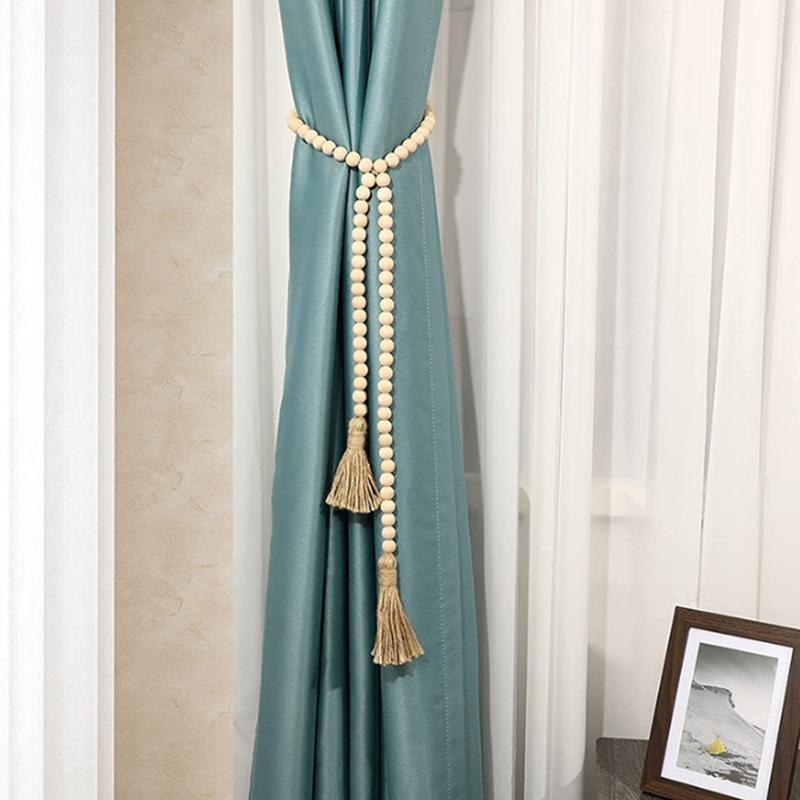 14/16mm Original Wood Color Hemp Rope Wood Bead Garland with Tassels Rustic Country Decor Prayer Boho Beads Wall Hanging Decor