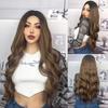 Long Wavy Ombre Black White Synthetic Wigs for Women Heat Resistant Natural Middle Part Cosplay Party Lolita Daily Hair Wigs