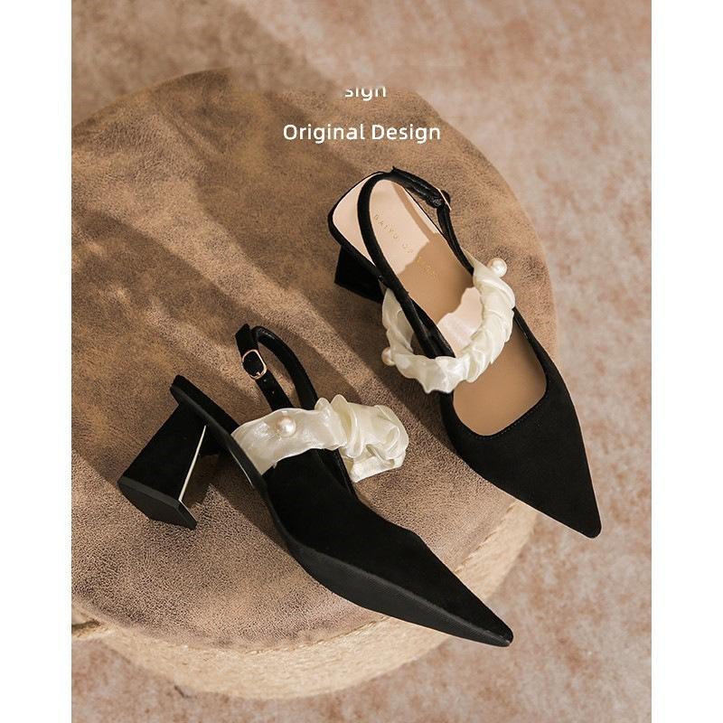 Baotou High-heeled Sandals Women's 2025 New Spring and Summer Outer Wear Shallow French Pointed High-end Thick-heeled Sandals