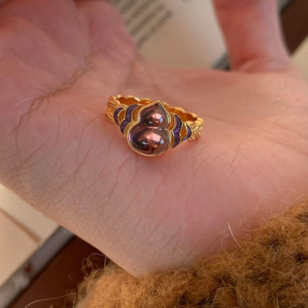 Lucky Vintage Rings Purple Gourd Metal Open Rings Fashion Enamel Finger Ring Party