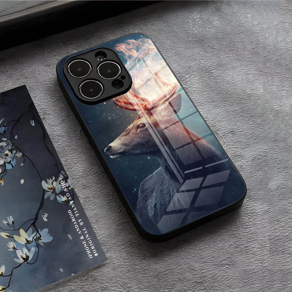 E-Elk Reindeer Phone Case For IPhone 17 Air 16 E Pro Max 15 14 13 Mini 12 Pro 11 Max Plus Black Glass Cover
