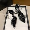 Rhinestone Bow High Heels Women 2024 New Spring and Autumn Pointy Net Red Packet Head Stiletto Sandals Fairy Wind