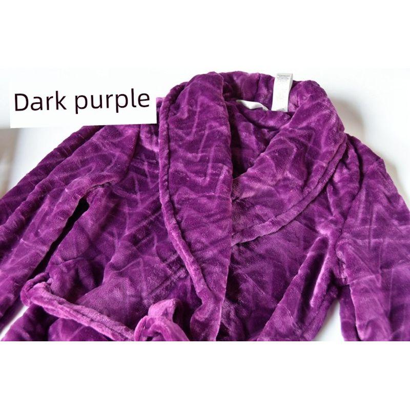 

Women s Flannel Three-Dimensional Carved Lengthened Soft Bathrobe Dark purple S