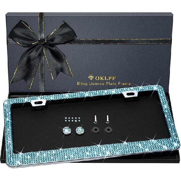 Bling License Plate Frame for Women, 1PCS Sparkly License Plate Frames| Over 1200 Pcs 14 Facets Bedazzled Clear Glass Diamond Rhinestone Crystals