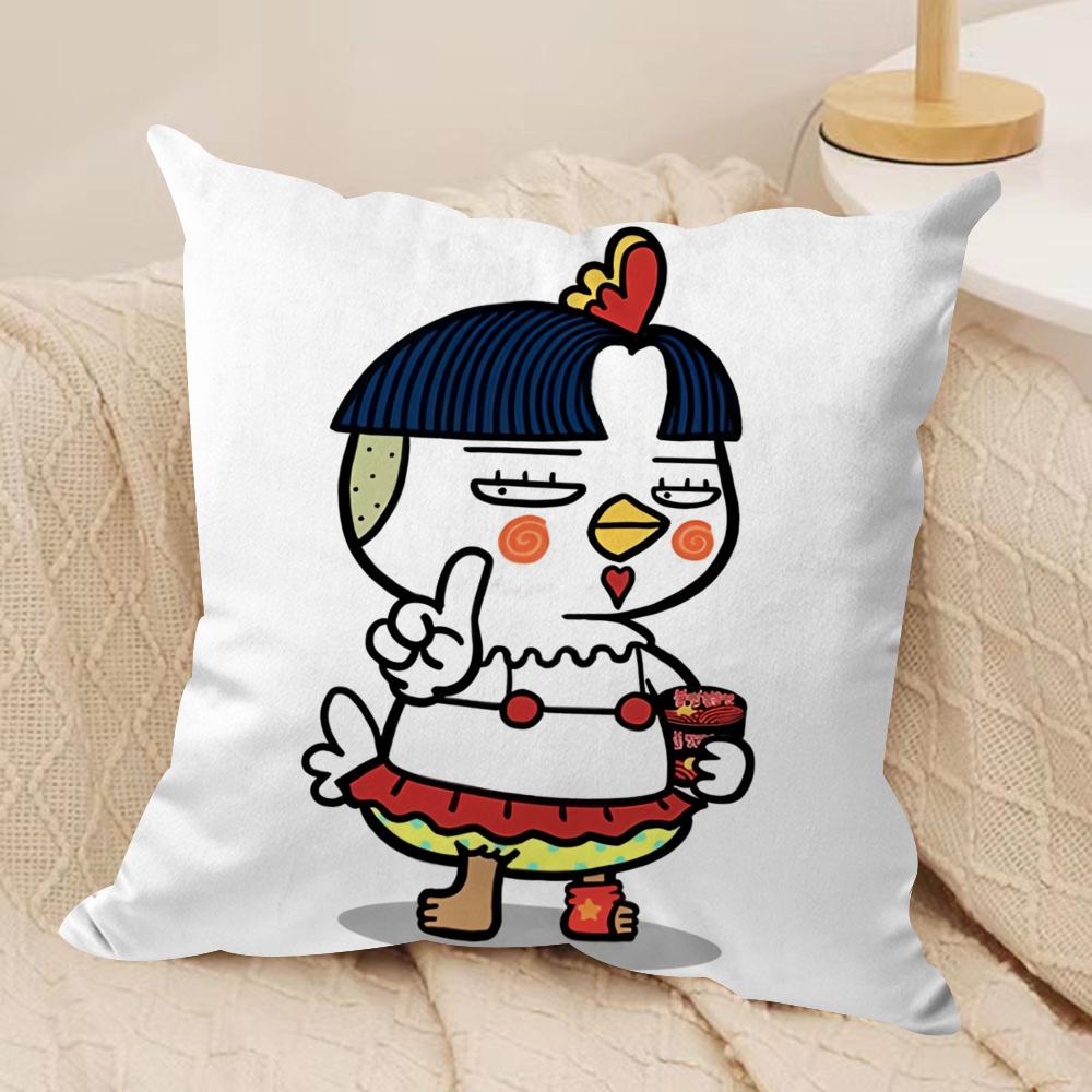 Anime B-Buldak RameSn Cushion Cover Soft Plush Fabric Double-Sided Printed Sofa Cushion Cover for All Seasons Home Decor Gift
