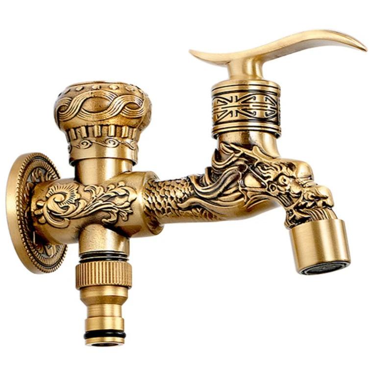 Carved Wall Mount  Antique Bibcock Garden Wash Basin Faucet Decorative Outdoor Garden Mop Taps