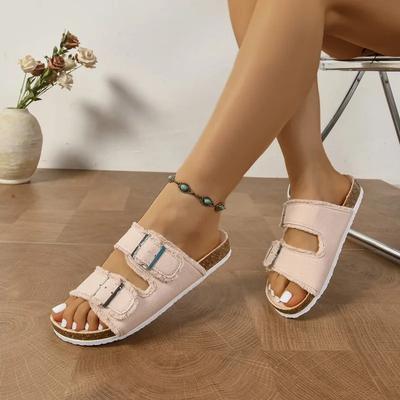 Brand Women's Shoes Belt Buckle Women's Slippers Fashion Peep Toe Casual Slippers Women Summer Plus Size Flat Slippers