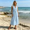 Sleeveless Lapel Collar Midi Dress with Button Front and Waist Tie for Women Casual Loose Fit Summer Dress