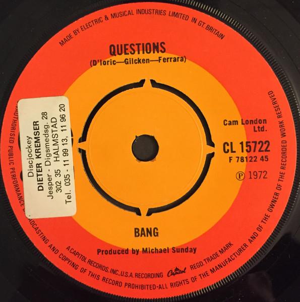 

7inch Record BANG - Questions CL15722 Capitol Records 1972 UK Rock Used