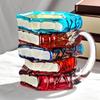 Hand-Painted Book Stack Design Coffee Mug - 7/14oz Stackable Glass Cup with Vibrant Blue, Orange, Red & Yellow Stained Glass Art