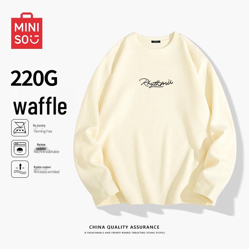 

MINISO Men s Heavyweight Waffle Knit Long Sleeve T-Shirt XL