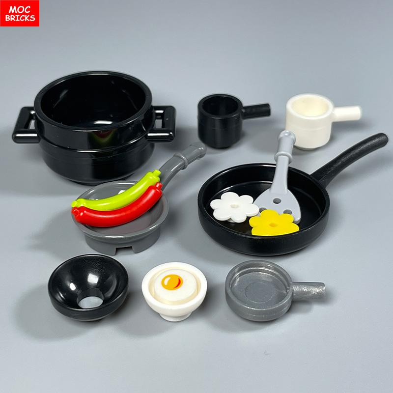 MOC Blocks Kitchen Cabinet Tableware Tool Coffee Maker Machine Water Dispenser Cooking Bench Learning Construction Block Children Toy