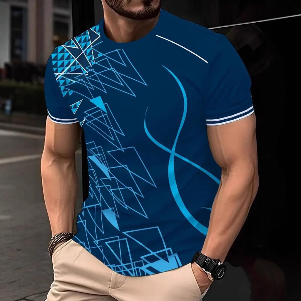 Summer Fashion Sports Men's T-Shirts 3D Geometric Print Loose Comfortable Daily Casual O-Neck Size Short Sleeve T-shirts