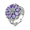Trendy Rings  CopperJewelry Ornaments Flower Shape Amethyst Zircon Gemstones Finger Ring Accessories for Women Wedding Party