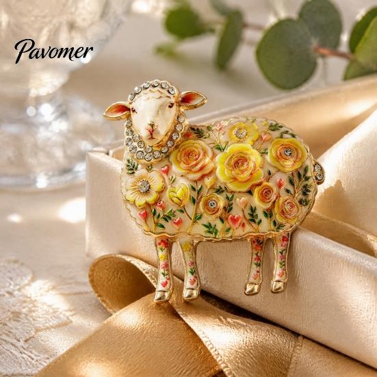 Decorative Lamb Brooch Rhinestone Floral for Women, Flower Sheep Alloy Lapel Pin Pin, Animal Jewelry Clothing Suits Scarves Bags