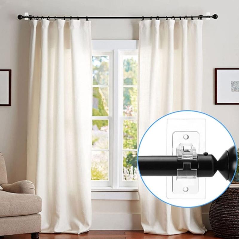 1 Par Suporte Adesivo para Varão de Cortina Ganchos Ajustáveis Sem Pregos para Uso em Casa Banheiro