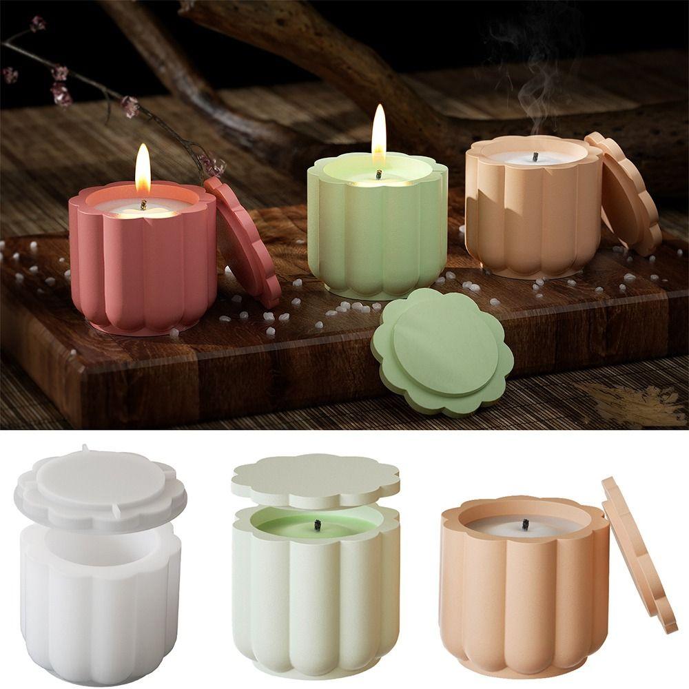 

3D Candle Jar Silicone Mold Elegant Storage Jar Mold Stripe Flowerpot Mold Holiday Party Gifts белый