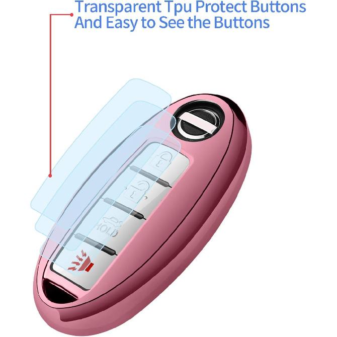 Autophone Compatible With Nissan Key Fob Cover With Leather Keychain Soft TPU Protection Key Case For Altima Maxima Rogue Armada Pathfinder Smart Key