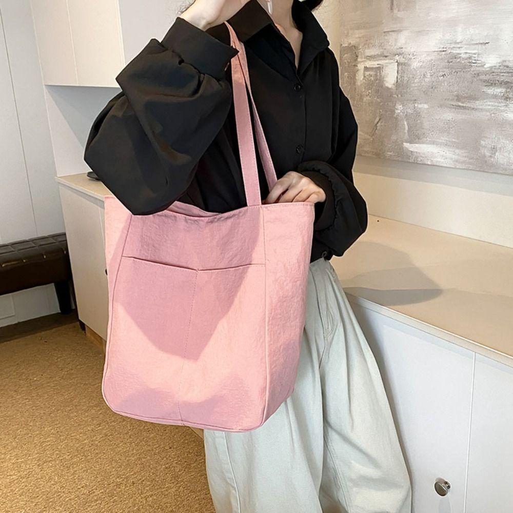 Solid Color Large Capacity Tote Bag Lightweight Zipper Commute Bag Single Shoulder Bag  Outdoor