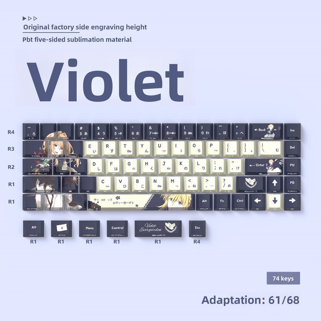 Miyu Cartoon Anime Keycaps - 2D Style, Thickened OEM Profile, Side-Engraved Translucent PBT, Thermal Sublimation, 74 Keys