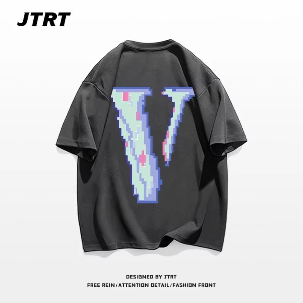 Summer Fashion Heavyweight Retro Men's English Letters 100% Cotton Printed Round Neck High-quality Casual Fitness Street T-shirt