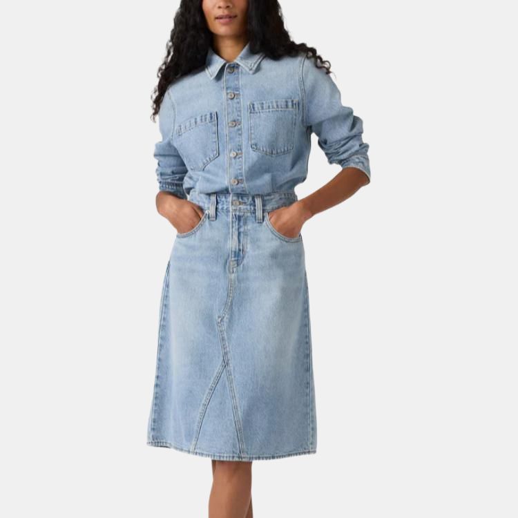 Levis Comfortable Versatile Casual A-Line Long Sleeve Dress Women dresses 005NZ-0000