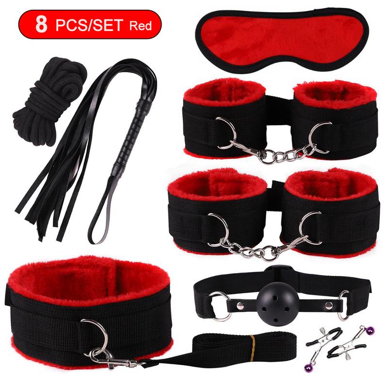 Sexy Nylon BDSM Kit Plush Sex Bondage Sex Toys for Women Set Handcuff Exotic Accessories Adult Games Whip Nipple Clamp Sex Shop