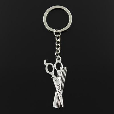 Fashion 3cm Key Ring Metal Key Chain Keychain Jewelry Antique Bronze Silver Color Barber Scissor Comb Stylist 24x53mm Pendant