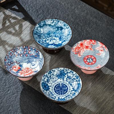 Chinese Ceramic Fruit Plates Retro High-legged Dessert Snacks Plate Trays Blue and White Porcelain Tableware Kitchen Supplies