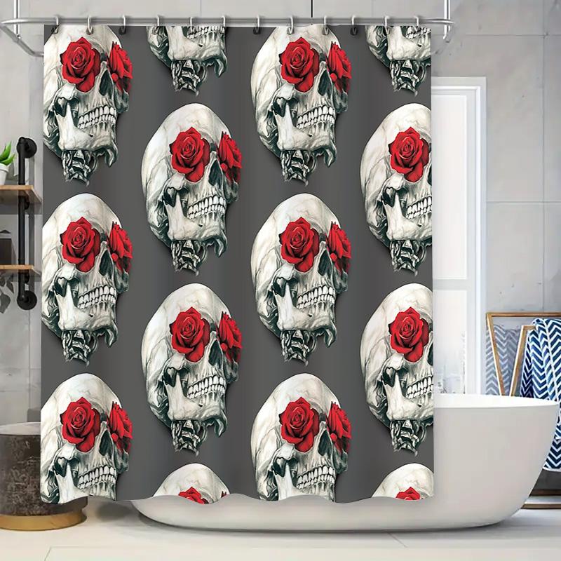 

Skull Shower Curtain Gothic Floral Skull Tapestry Dark Home Decor Halloween Spooky Washable Bathroom Set Vintage Skull Art W60H190(CM)-1 Pcs