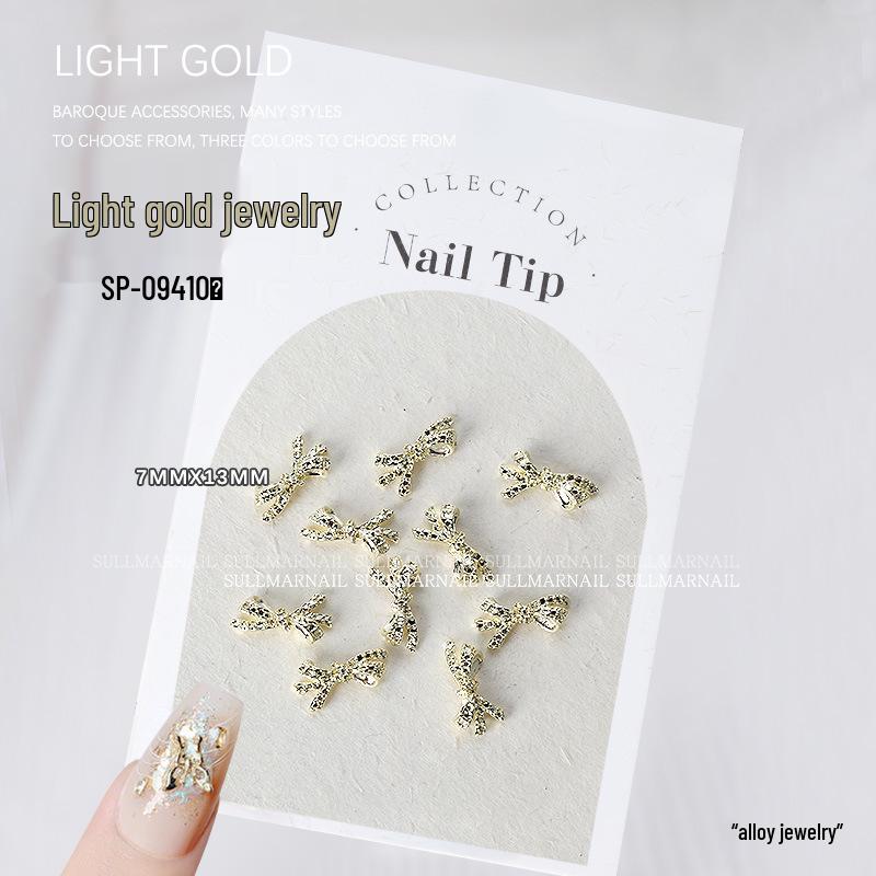Golden Butterfly 3D Nail Art Set - 10 Pieces of Light Gold Ribbon Bow Decorations