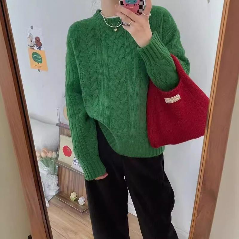 Lazy Wind Crew Neck Pullover Women's New Autumn and Winter Design Sense Retro Casual Versatile Knitted Sweater